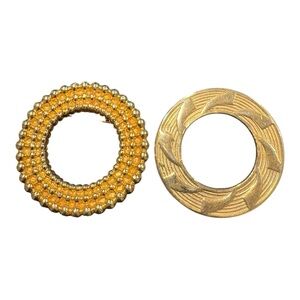 Vintage Gold Tone Circle 50s College Brooch Set Textured Round Pins J24